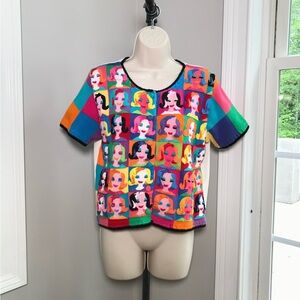 Vintage Michael Simon New York Faces Pop Art Color Cardigan - Women’s Small
